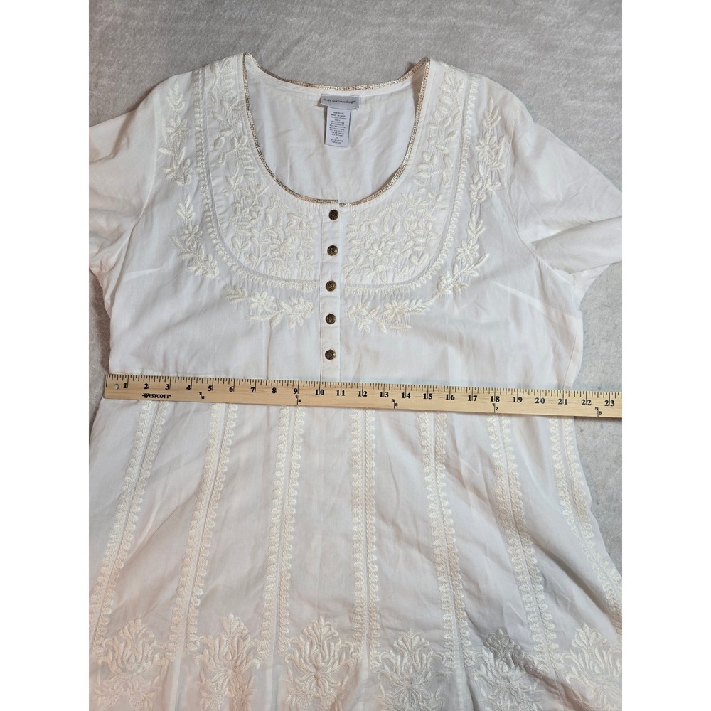 Soft Surroundings White Embroidered Cotton Tunic Top Metallic Gold Trim Size XL - Picture 12 of 16